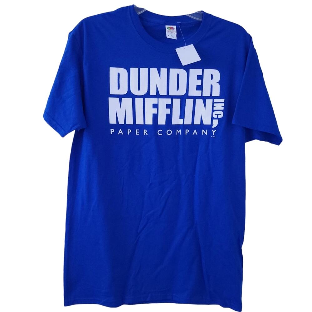 New Dunder Mifflin Tee Medium Blue Short Sleeve The Office Blue White